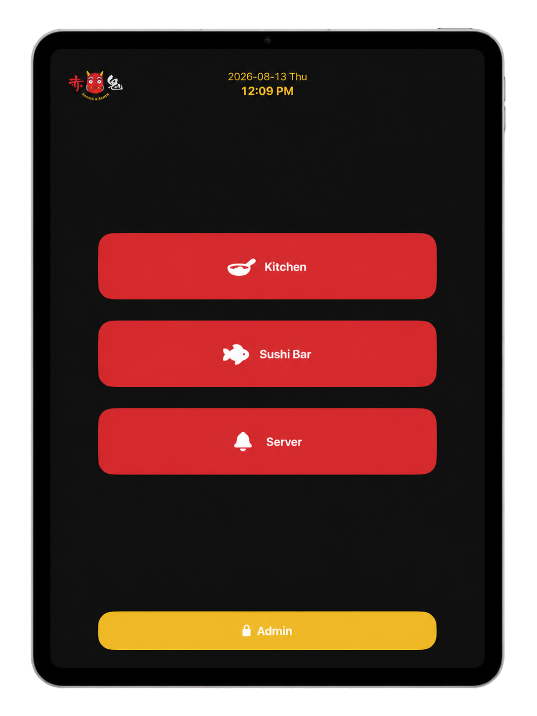 AKA-ONI attendance dashboard displayed on a rounded iPad